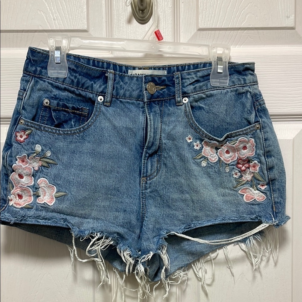 GARAGE |Festival |Blue & Pink Denim |Jean Shorts with Floral Embroidery | Size 7